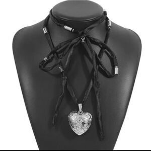 New ZARA Zara black fabric silver heart necklace SOLD our @zara.com